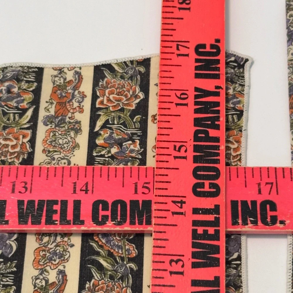 Vintage Chinoiserie Stripe Cloth Napkins Set of 7 Navy Cream Floral Birds 16x16